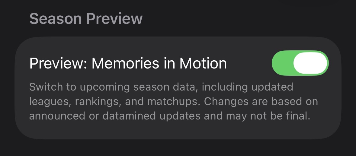 Season Preview toggle in Settings